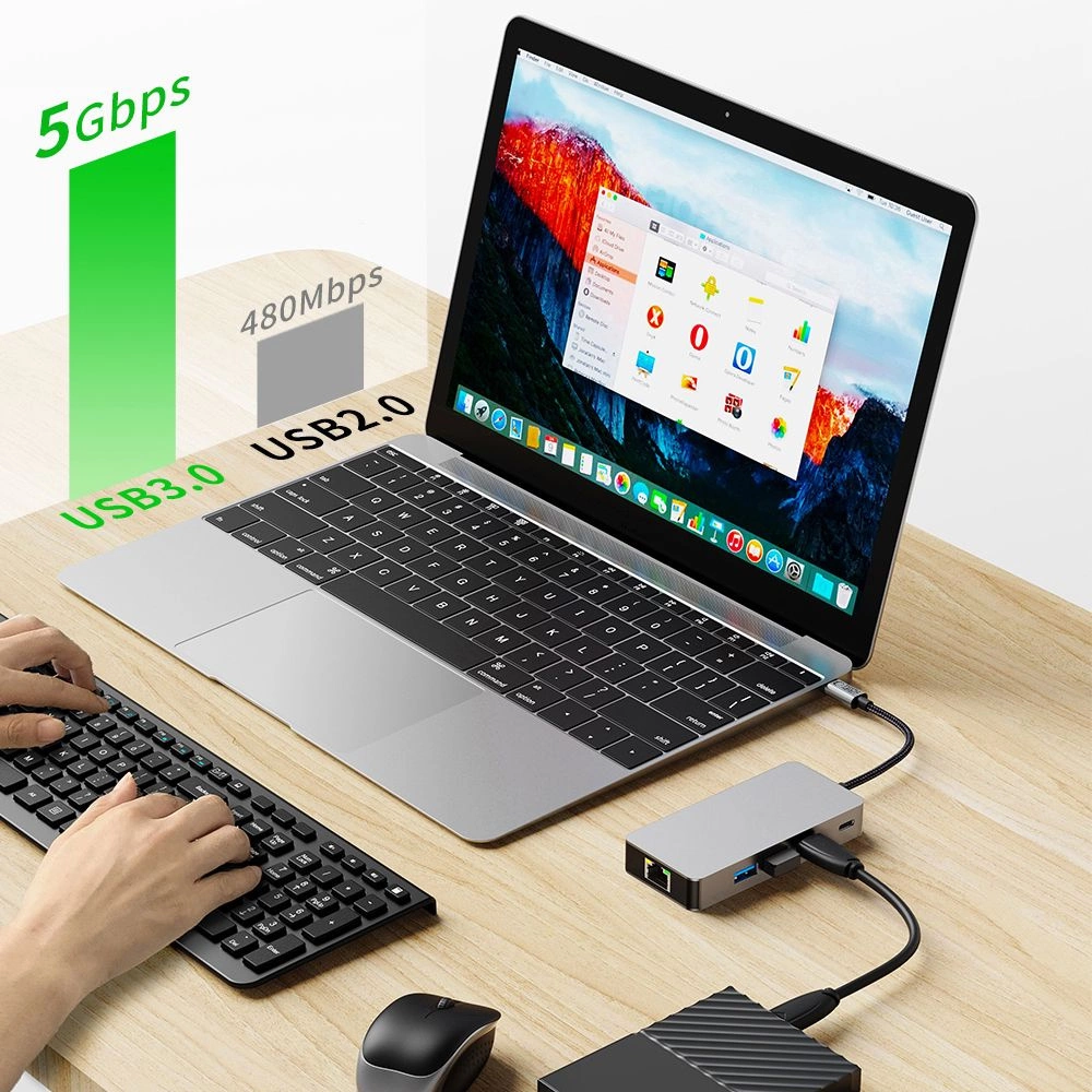 Tech-Protect HB05 HUB 9in1 USB-C + USB2.0 + USB3.0 + HDMI 4K 60HZ + SD / TF + PD100W + RJ45 adapter - grayeng