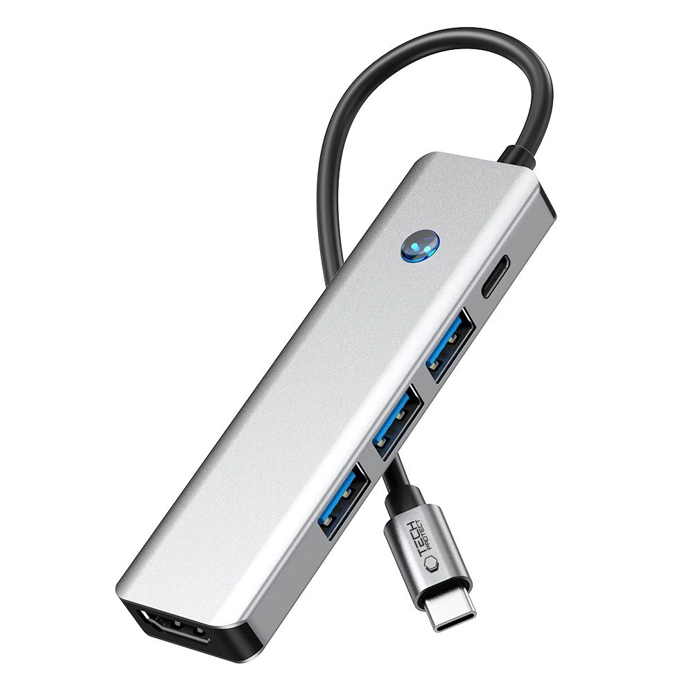 Tech-Protect HB01 HUB Adapter 5in1 USB-C + USB3.0 + HDMI 4K 60Hz + PD100W - grayeng