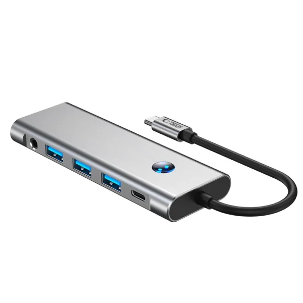 Tech-Protect HB04 HUB Adapter 9in1 USB-C + USB2.0 + USB3.0 + HDMI 4K 60Hz + SD / TF + PD100W + AV3.5 - grayeng
