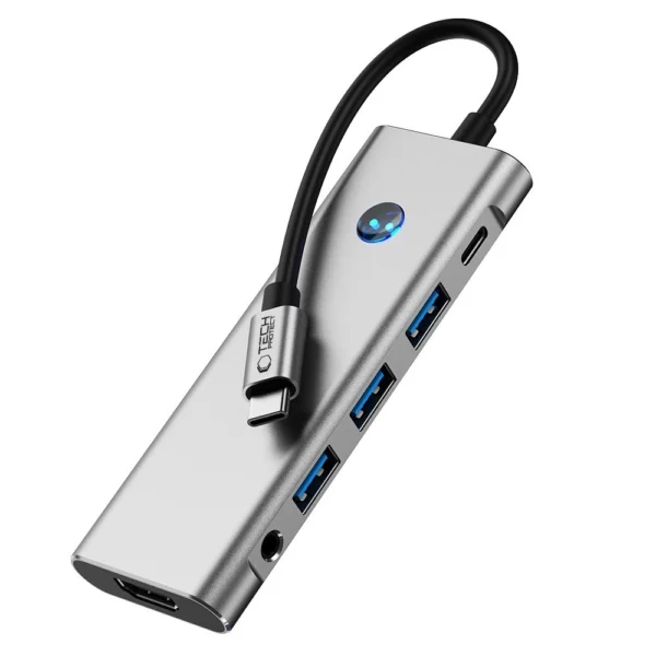Tech-Protect HB04 HUB Adapter 9in1 USB-C + USB2.0 + USB3.0 + HDMI 4K 60Hz + SD / TF + PD100W + AV3.5 - grayeng