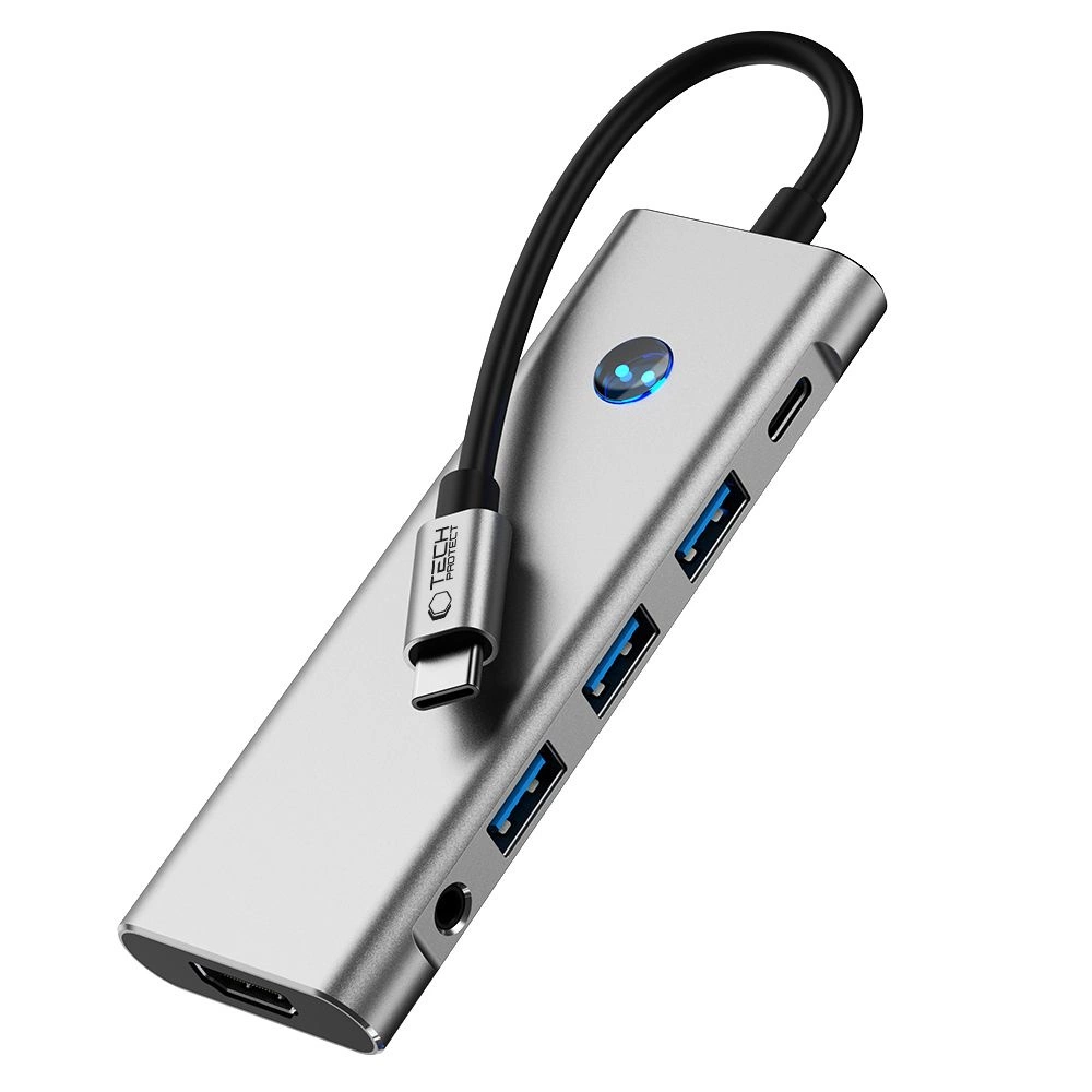 Tech-Protect HB04 HUB Adapter 9in1 USB-C + USB2.0 + USB3.0 + HDMI 4K 60Hz + SD / TF + PD100W + AV3.5 - grayeng