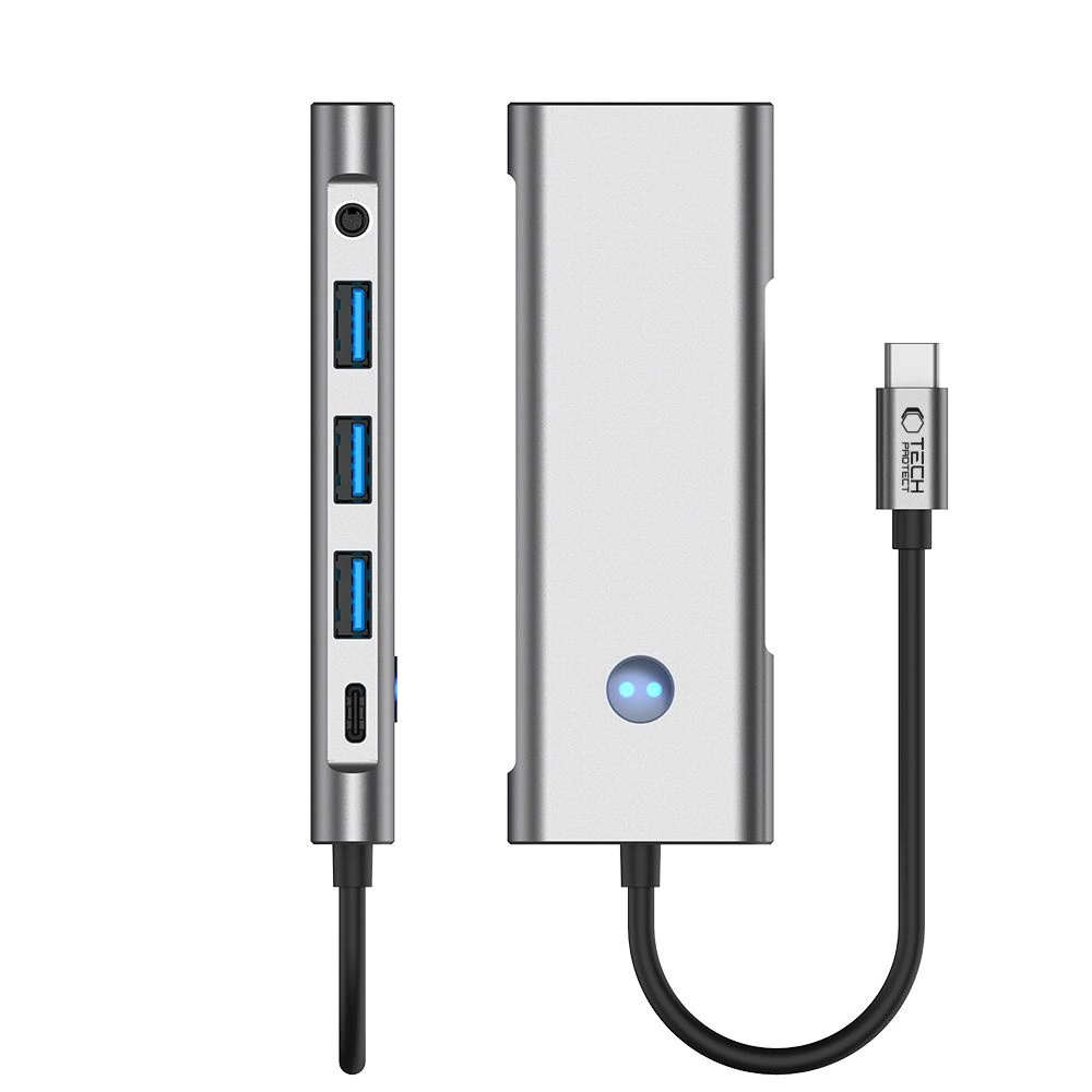 Tech-Protect HB04 HUB Adapter 9in1 USB-C + USB2.0 + USB3.0 + HDMI 4K 60Hz + SD / TF + PD100W + AV3.5 - grayeng