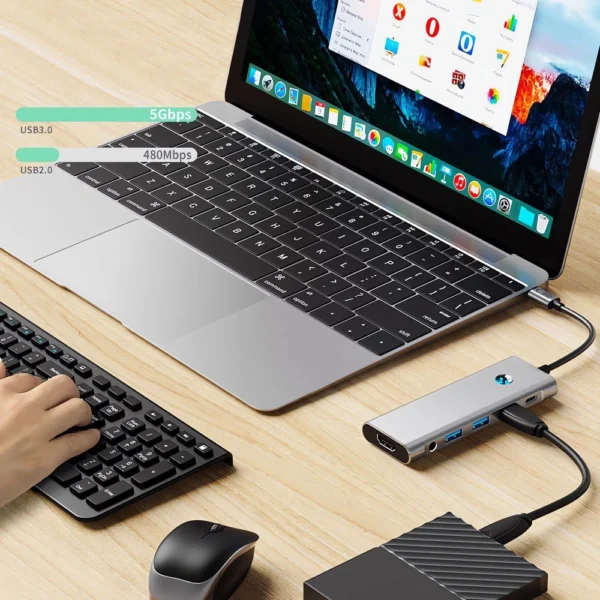 Tech-Protect HB04 HUB Adapter 9in1 USB-C + USB2.0 + USB3.0 + HDMI 4K 60Hz + SD / TF + PD100W + AV3.5 - grayeng