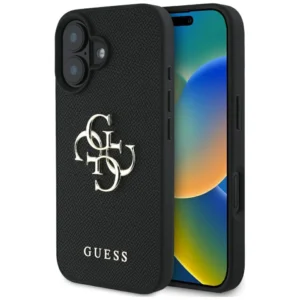 Guess Grained Big 4G Logo Small Classic Logo case for iPhone 16 - blackeng