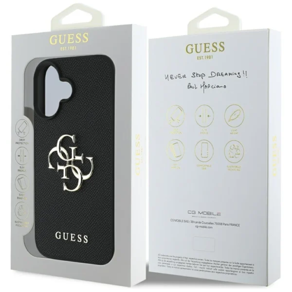 Guess Grained Big 4G Logo Small Classic Logo case for iPhone 16 - blackeng