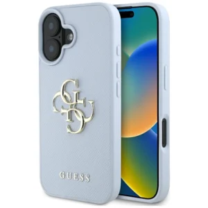 Guess Grained Big 4G Logo Small Classic Logo case for iPhone 16 - blueeng