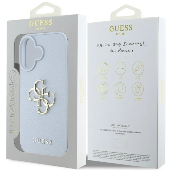 Guess Grained Big 4G Logo Small Classic Logo case for iPhone 16 - blueeng