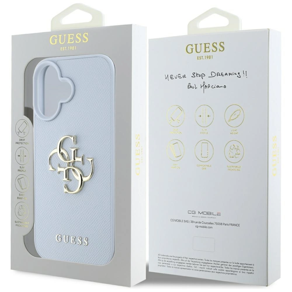 Guess Grained Big 4G Logo Small Classic Logo case for iPhone 16 - blueeng