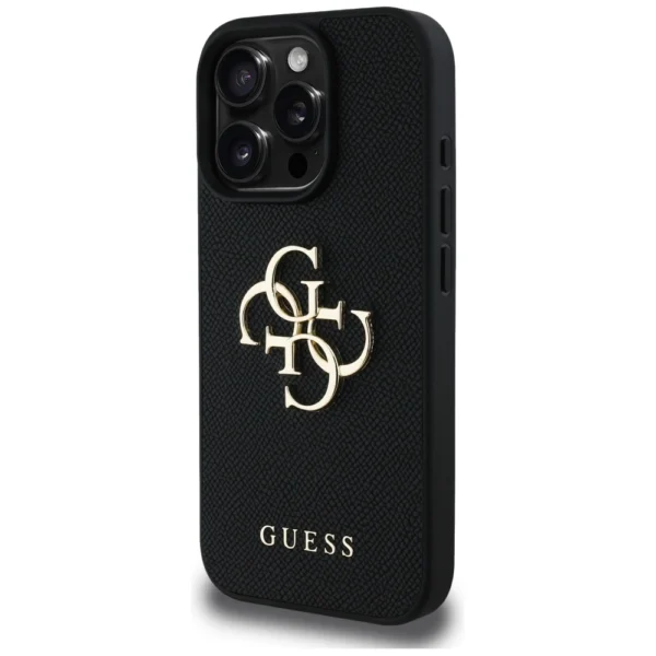 Guess Grained Big 4G Logo Small Classic Logo Case for iPhone 16 Pro Max - Blackeng