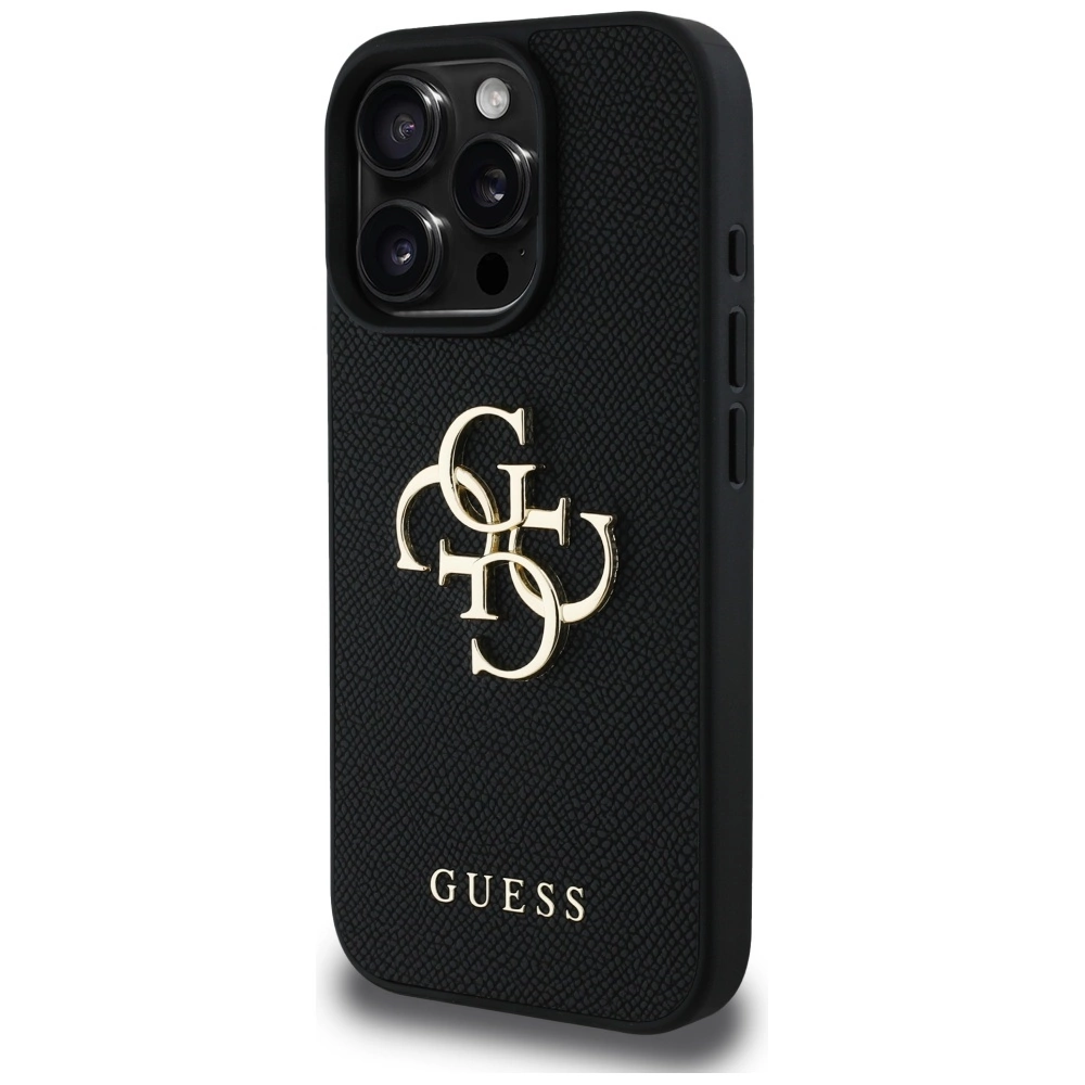 Guess Grained Big 4G Logo Small Classic Logo Case for iPhone 16 Pro Max - Blackeng