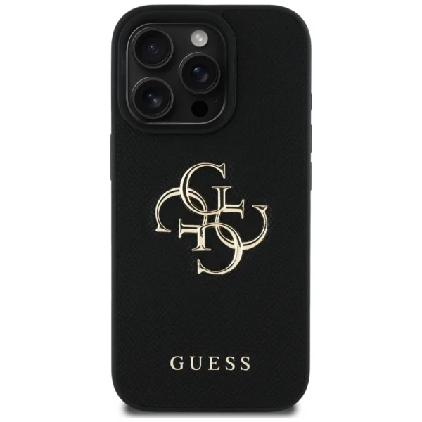 Guess Grained Big 4G Logo Small Classic Logo Case for iPhone 16 Pro Max - Blackeng