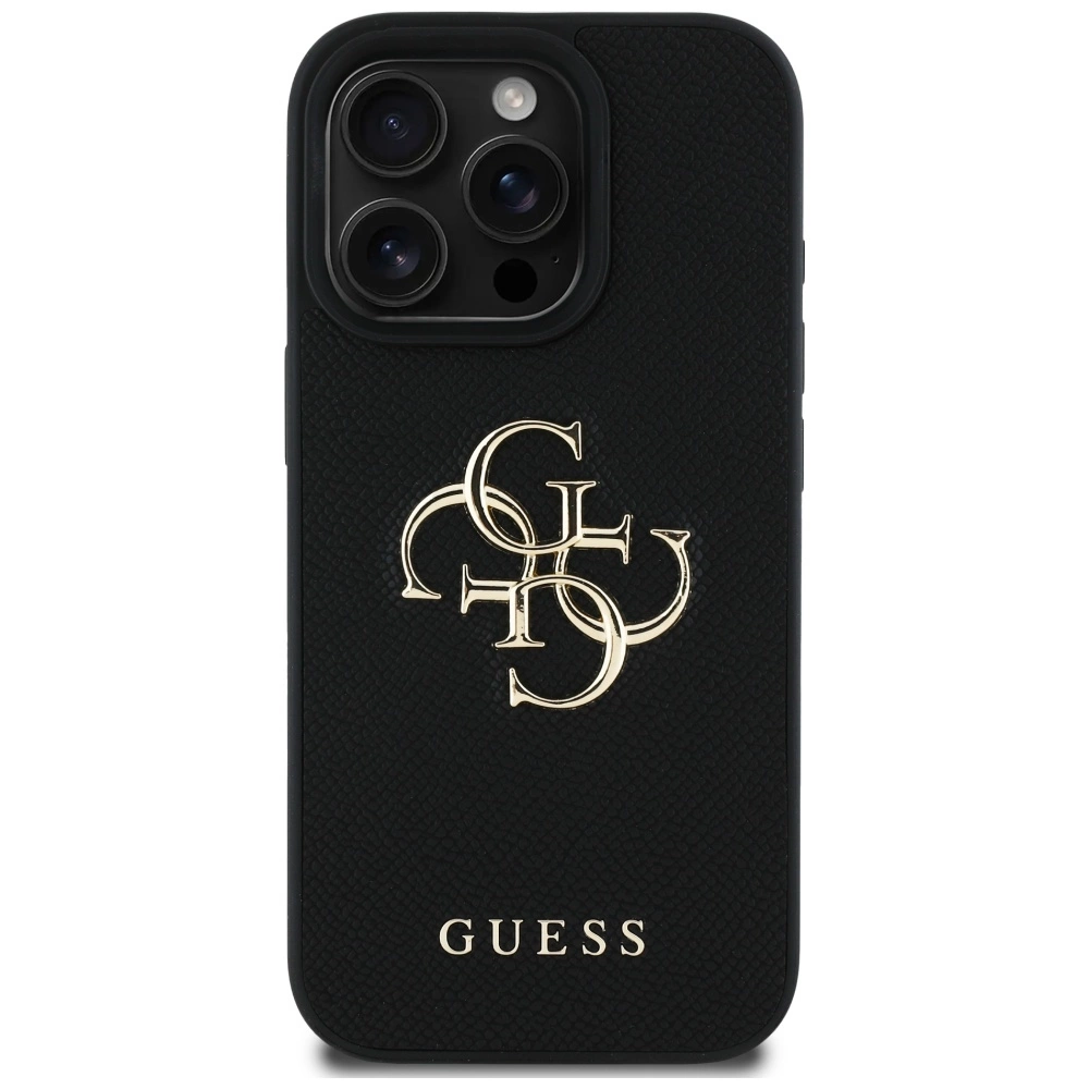 Guess Grained Big 4G Logo Small Classic Logo Case for iPhone 16 Pro Max - Blackeng