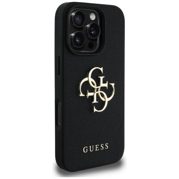Guess Grained Big 4G Logo Small Classic Logo Case for iPhone 16 Pro Max - Blackeng