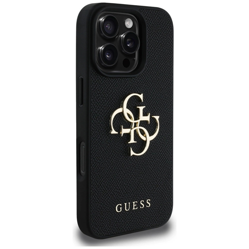 Guess Grained Big 4G Logo Small Classic Logo Case for iPhone 16 Pro Max - Blackeng