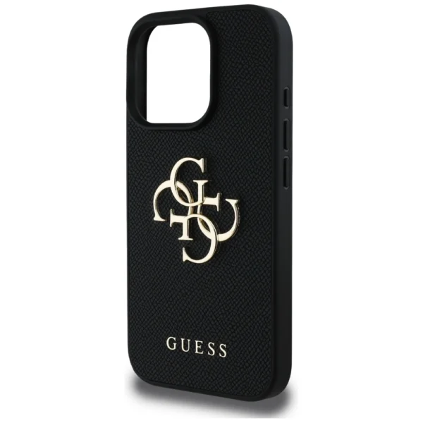 Guess Grained Big 4G Logo Small Classic Logo Case for iPhone 16 Pro Max - Blackeng