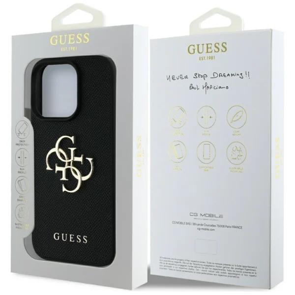 Guess Grained Big 4G Logo Small Classic Logo Case for iPhone 16 Pro Max - Blackeng