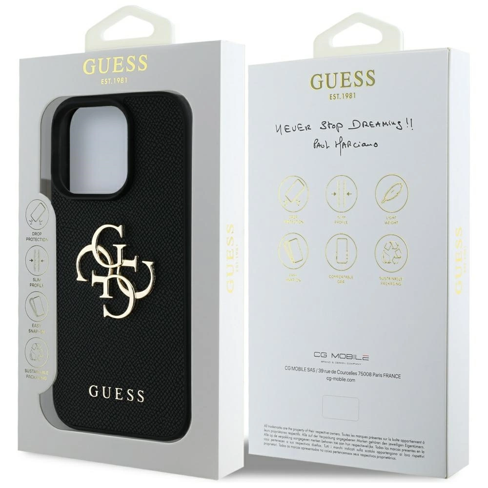 Guess Grained Big 4G Logo Small Classic Logo Case for iPhone 16 Pro Max - Blackeng