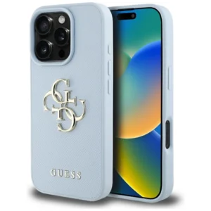 Guess Grained Big 4G Logo Small Classic Logo case for iPhone 16 Pro Max - blueeng