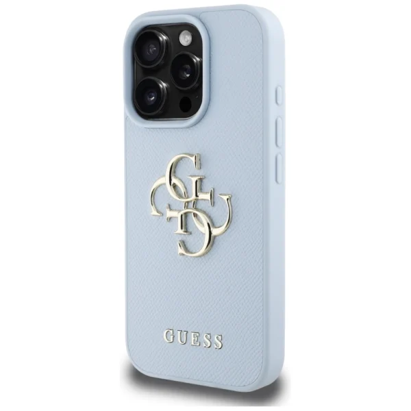 Guess Grained Big 4G Logo Small Classic Logo case for iPhone 16 Pro Max - blueeng