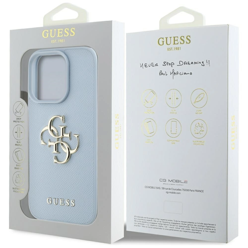 Guess Grained Big 4G Logo Small Classic Logo case for iPhone 16 Pro Max - blueeng