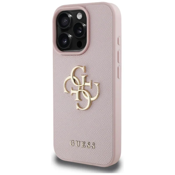 Guess Grained Big 4G Logo Small Classic Logo iPhone 16 Pro Max Case - Pinkeng