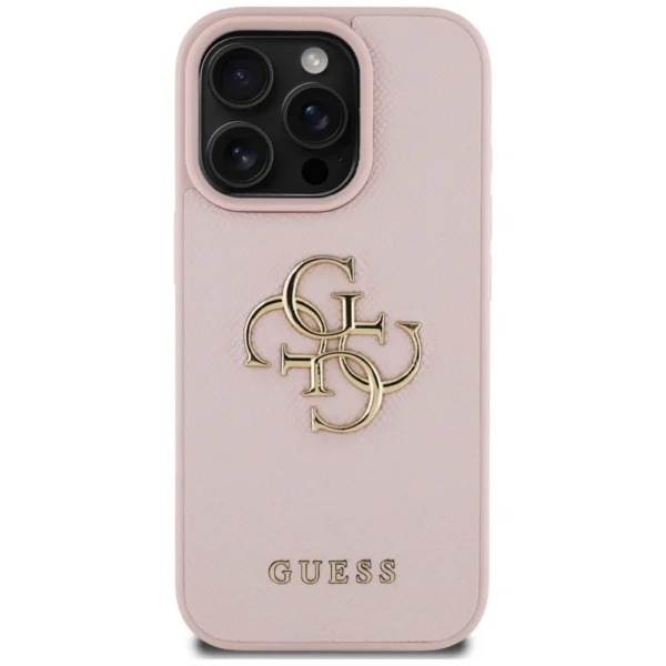 Guess Grained Big 4G Logo Small Classic Logo iPhone 16 Pro Max Case - Pinkeng