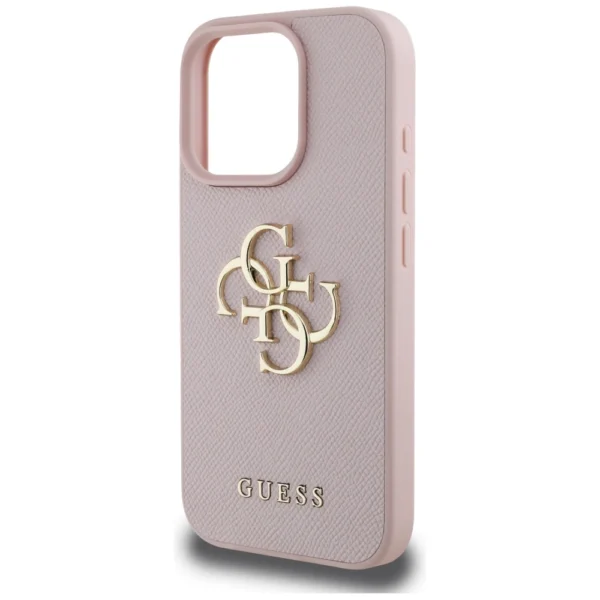 Guess Grained Big 4G Logo Small Classic Logo iPhone 16 Pro Max Case - Pinkeng