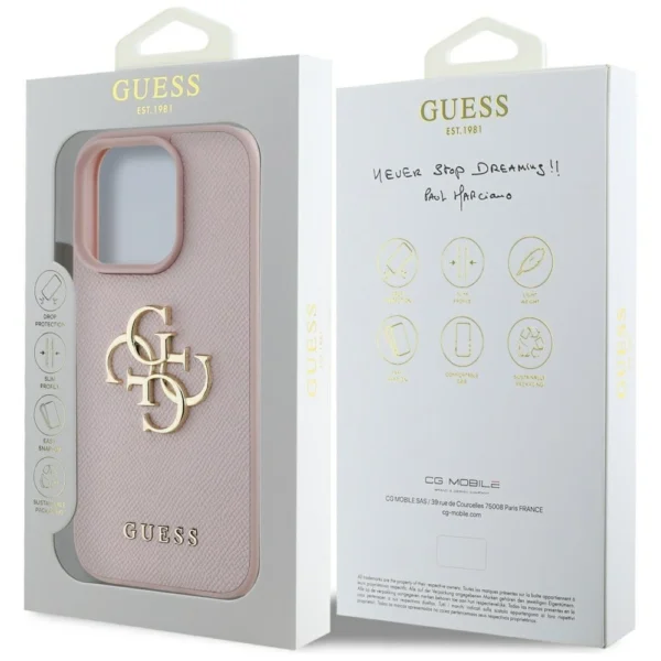 Guess Grained Big 4G Logo Small Classic Logo iPhone 16 Pro Max Case - Pinkeng