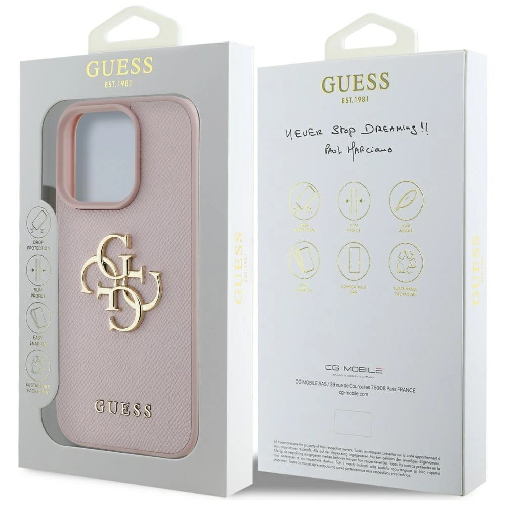 Guess Grained Big 4G Logo Small Classic Logo iPhone 16 Pro Max Case - Pinkeng
