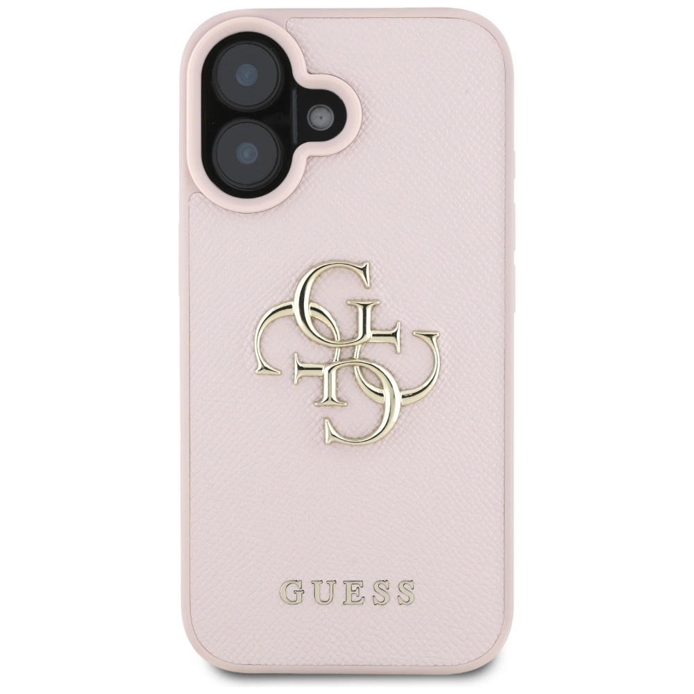 Guess Grained Big 4G Logo Small Classic Logo case for iPhone 16 - pinkeng