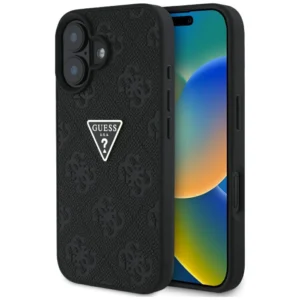 Guess Hot Stamp 4G Pattern Triangle Metal Logo case for iPhone 16 - blackeng