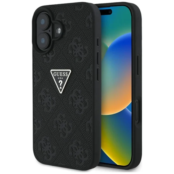 Guess Hot Stamp 4G Pattern Triangle Metal Logo case for iPhone 16 - blackeng