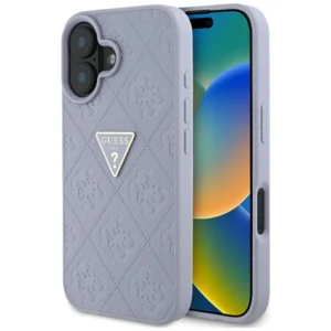 Guess Hot Stamp 4G Pattern Triangle Metal Logo iPhone 16 Case - Purpleeng