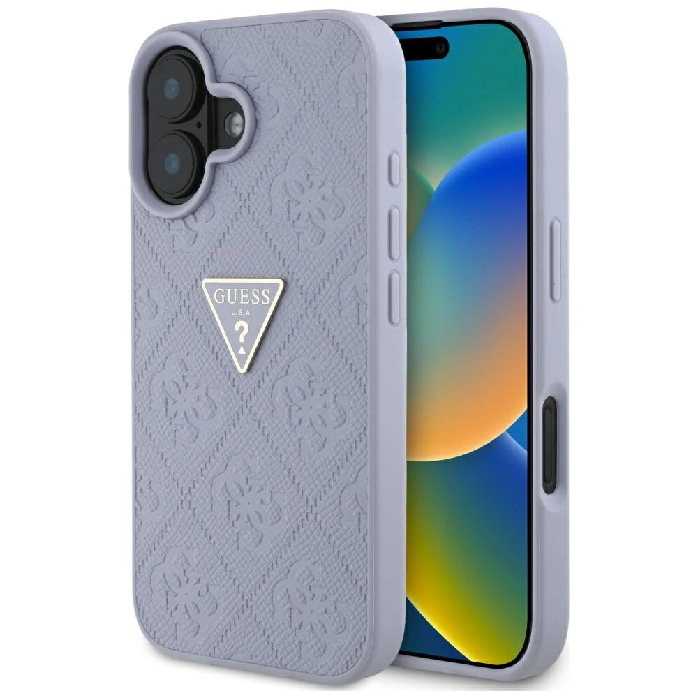 Guess Hot Stamp 4G Pattern Triangle Metal Logo iPhone 16 Case - Purpleeng