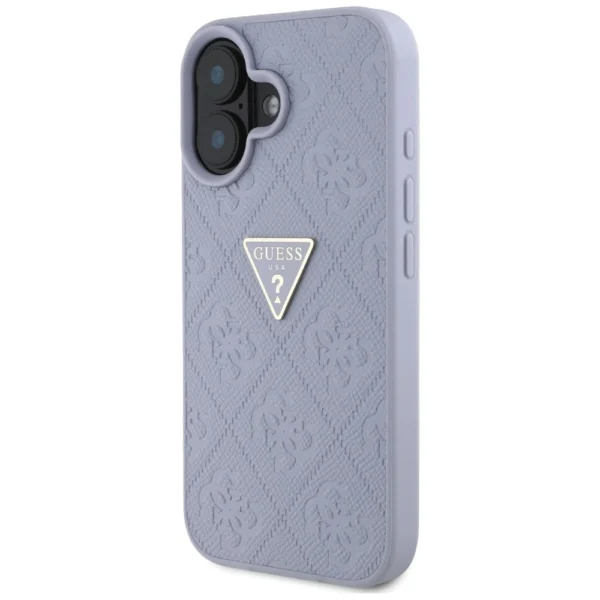Guess Hot Stamp 4G Pattern Triangle Metal Logo iPhone 16 Case - Purpleeng