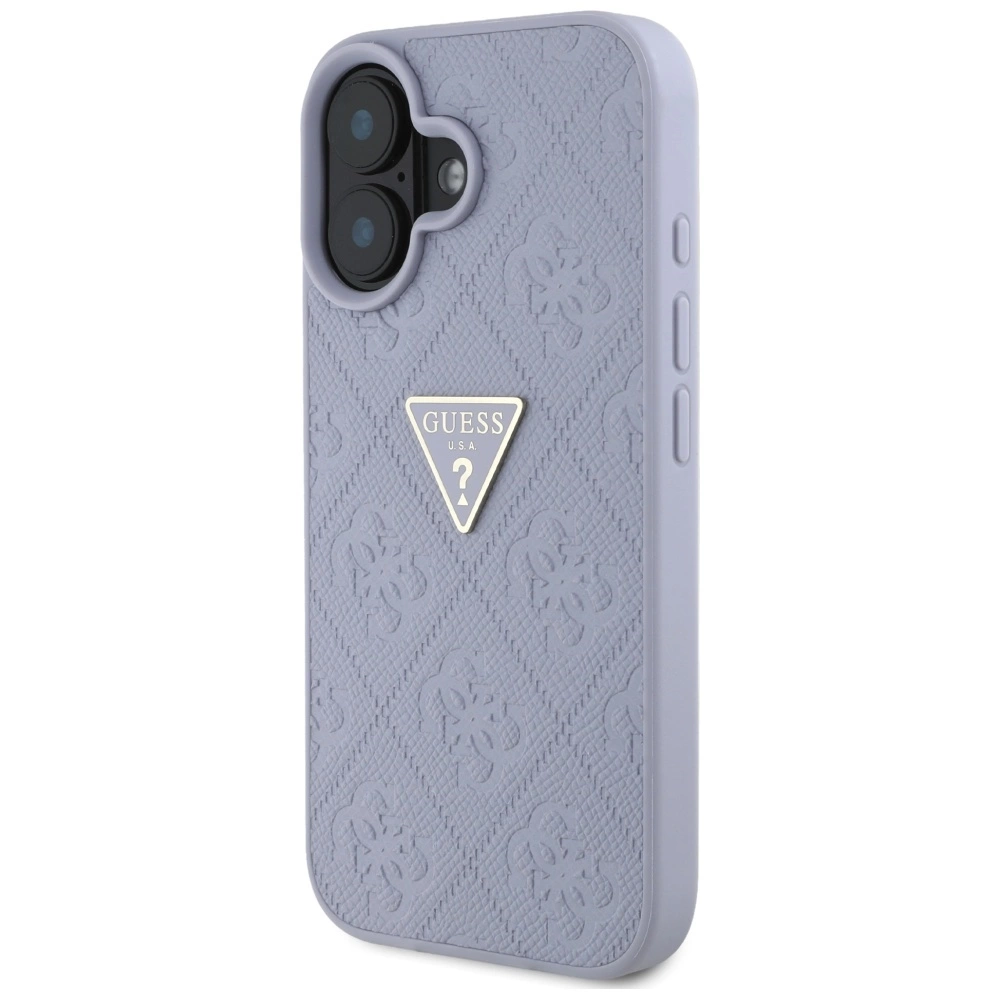 Guess Hot Stamp 4G Pattern Triangle Metal Logo iPhone 16 Case - Purpleeng