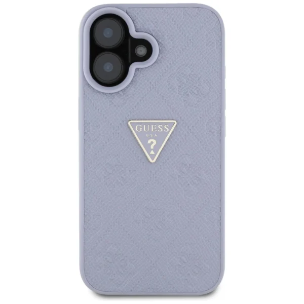 Guess Hot Stamp 4G Pattern Triangle Metal Logo iPhone 16 Case - Purpleeng