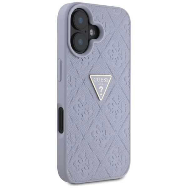 Guess Hot Stamp 4G Pattern Triangle Metal Logo iPhone 16 Case - Purpleeng