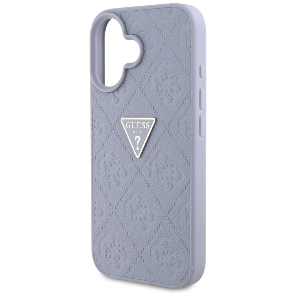 Guess Hot Stamp 4G Pattern Triangle Metal Logo iPhone 16 Case - Purpleeng