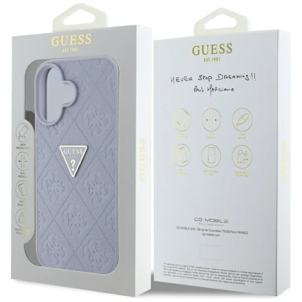 Guess Hot Stamp 4G Pattern Triangle Metal Logo iPhone 16 Case - Purpleeng