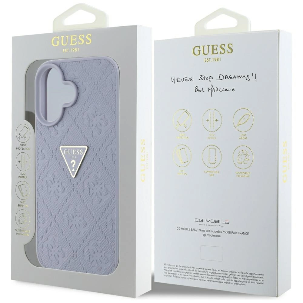 Guess Hot Stamp 4G Pattern Triangle Metal Logo iPhone 16 Case - Purpleeng