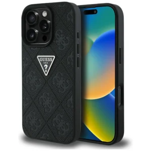 Guess Hot Stamp 4G Pattern Triangle Metal Logo case for iPhone 16 Pro - blackeng
