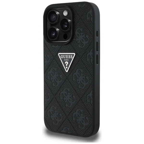 Guess Hot Stamp 4G Pattern Triangle Metal Logo iPhone 16 Pro Max Case - Blackeng