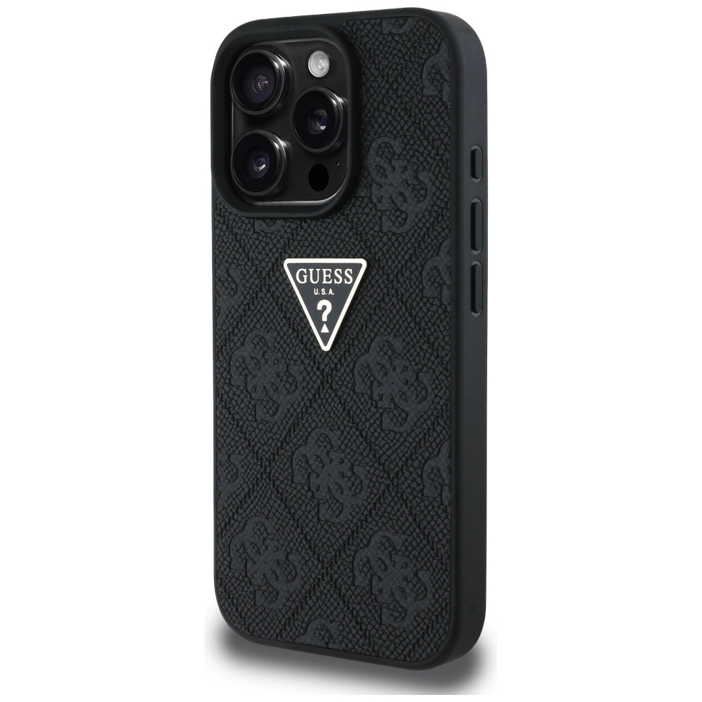 Guess Hot Stamp 4G Pattern Triangle Metal Logo iPhone 16 Pro Max Case - Blackeng