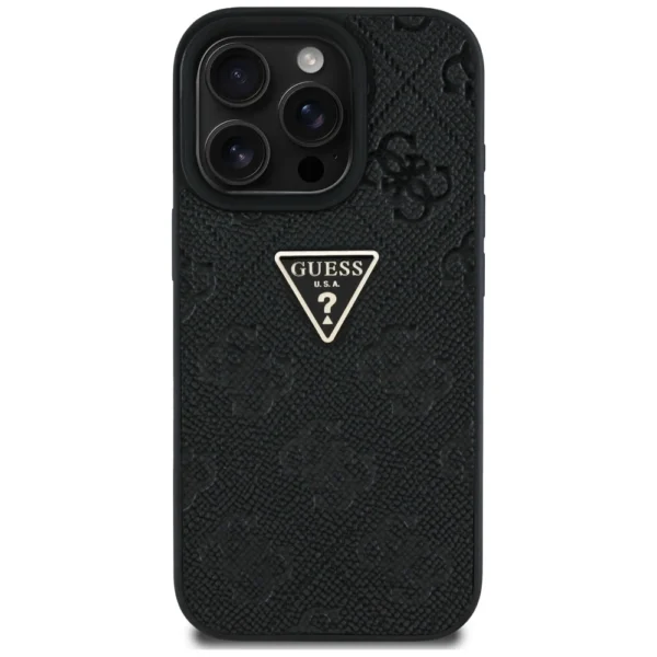 Guess Hot Stamp 4G Pattern Triangle Metal Logo iPhone 16 Pro Max Case - Blackeng