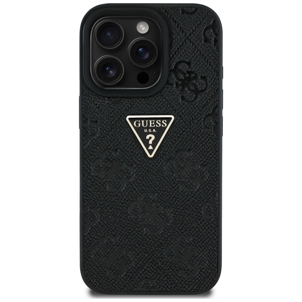 Guess Hot Stamp 4G Pattern Triangle Metal Logo iPhone 16 Pro Max Case - Blackeng