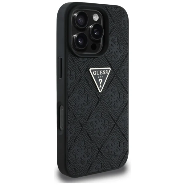 Guess Hot Stamp 4G Pattern Triangle Metal Logo iPhone 16 Pro Max Case - Blackeng