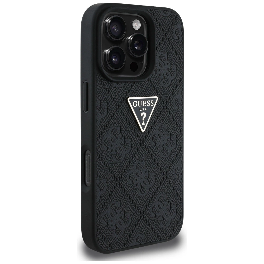 Guess Hot Stamp 4G Pattern Triangle Metal Logo iPhone 16 Pro Max Case - Blackeng