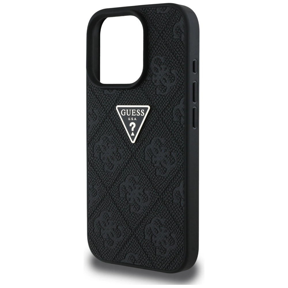 Guess Hot Stamp 4G Pattern Triangle Metal Logo iPhone 16 Pro Max Case - Blackeng
