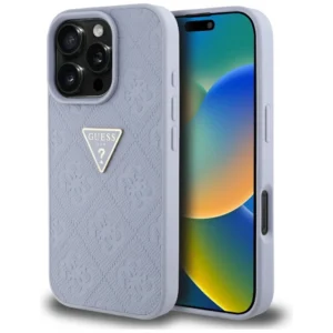 Guess Hot Stamp 4G Pattern Triangle Metal Logo iPhone 16 Pro Max Case - Purpleeng